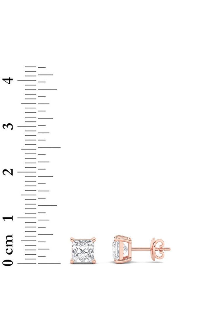 2Cttw Princess Shaped Lab Grown Diamond (F/VS) Classic Basket Set Stud Earrings in 14K Gold