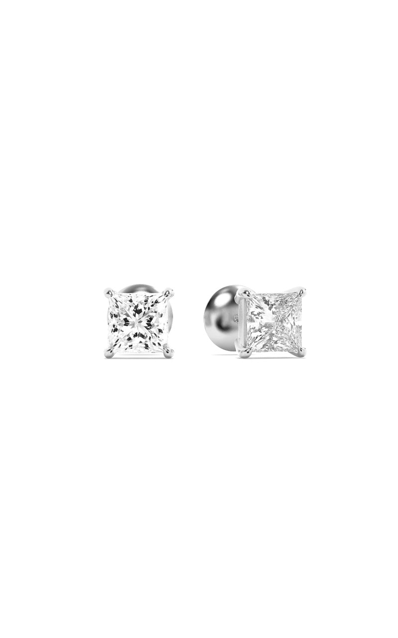 3Cttw Princess Shaped Lab Grown Diamond (F/VS) Classic Basket Set Stud Earrings in 14K Gold