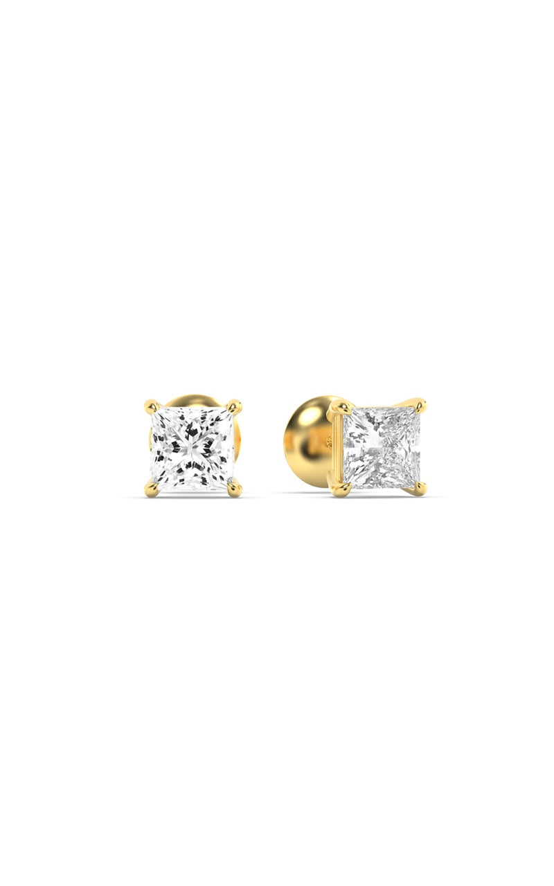 3Cttw Princess Shaped Lab Grown Diamond (F/VS) Classic Basket Set Stud Earrings in 14K Gold