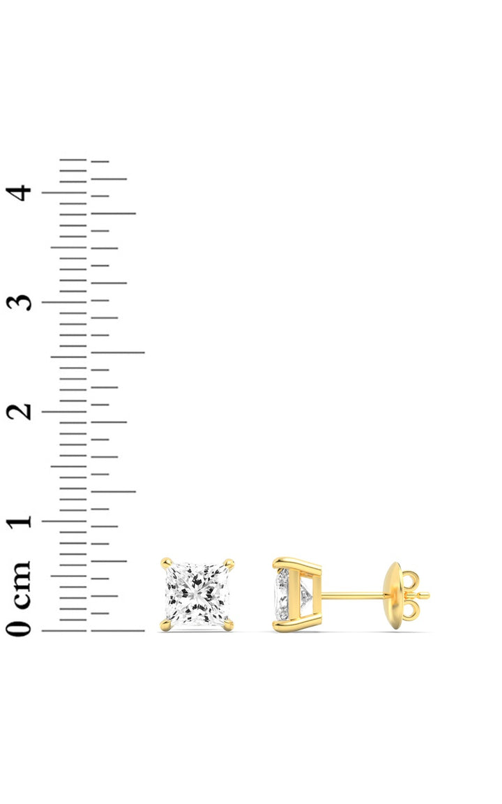 3Cttw Princess Shaped Lab Grown Diamond (F/VS) Classic Basket Set Stud Earrings in 14K Gold