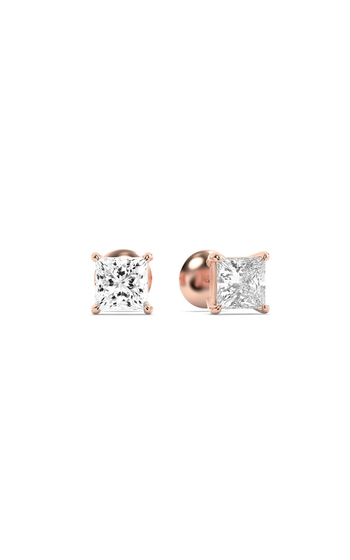 3Cttw Princess Shaped Lab Grown Diamond (F/VS) Classic Basket Set Stud Earrings in 14K Gold