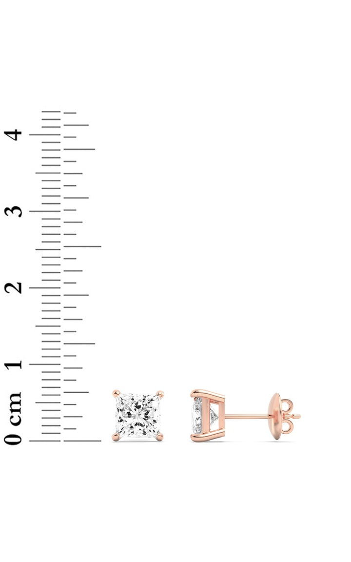 3Cttw Princess Shaped Lab Grown Diamond (F/VS) Classic Basket Set Stud Earrings in 14K Gold