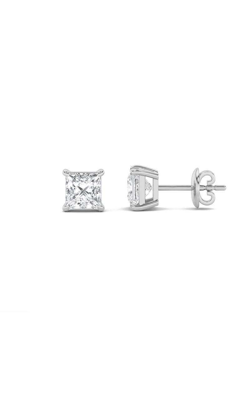 4Cttw Princess Shaped Lab Grown Diamond (F/VS) Classic Basket Set Stud Earrings in 14K Gold