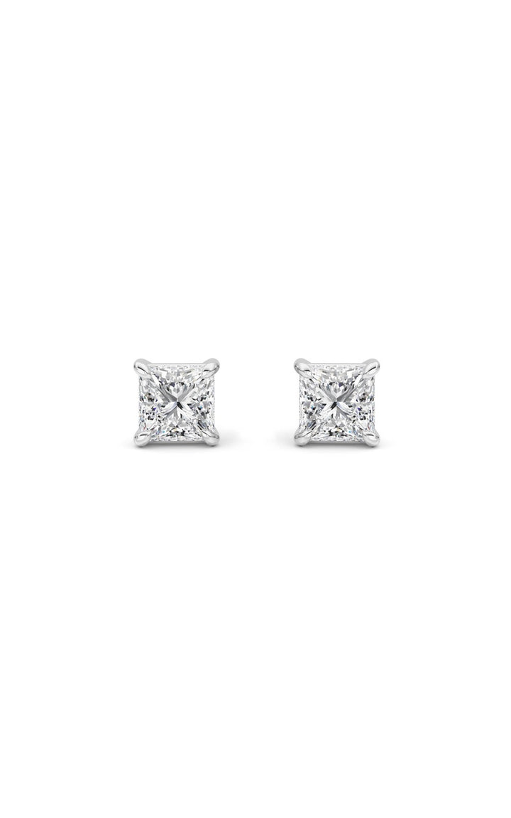 4Cttw Princess Shaped Lab Grown Diamond (F/VS) Classic Basket Set Stud Earrings in 14K Gold