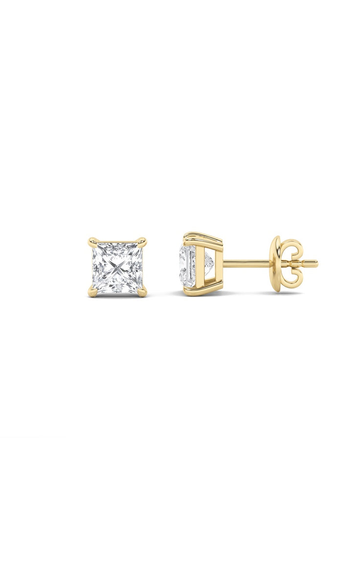 4Cttw Princess Shaped Lab Grown Diamond (F/VS) Classic Basket Set Stud Earrings in 14K Gold