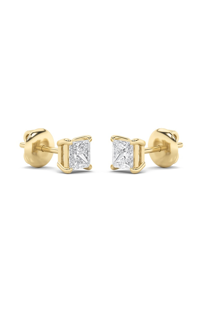 4Cttw Princess Shaped Lab Grown Diamond (F/VS) Classic Basket Set Stud Earrings in 14K Gold
