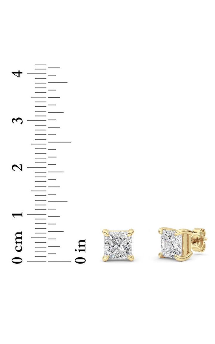 4Cttw Princess Shaped Lab Grown Diamond (F/VS) Classic Basket Set Stud Earrings in 14K Gold