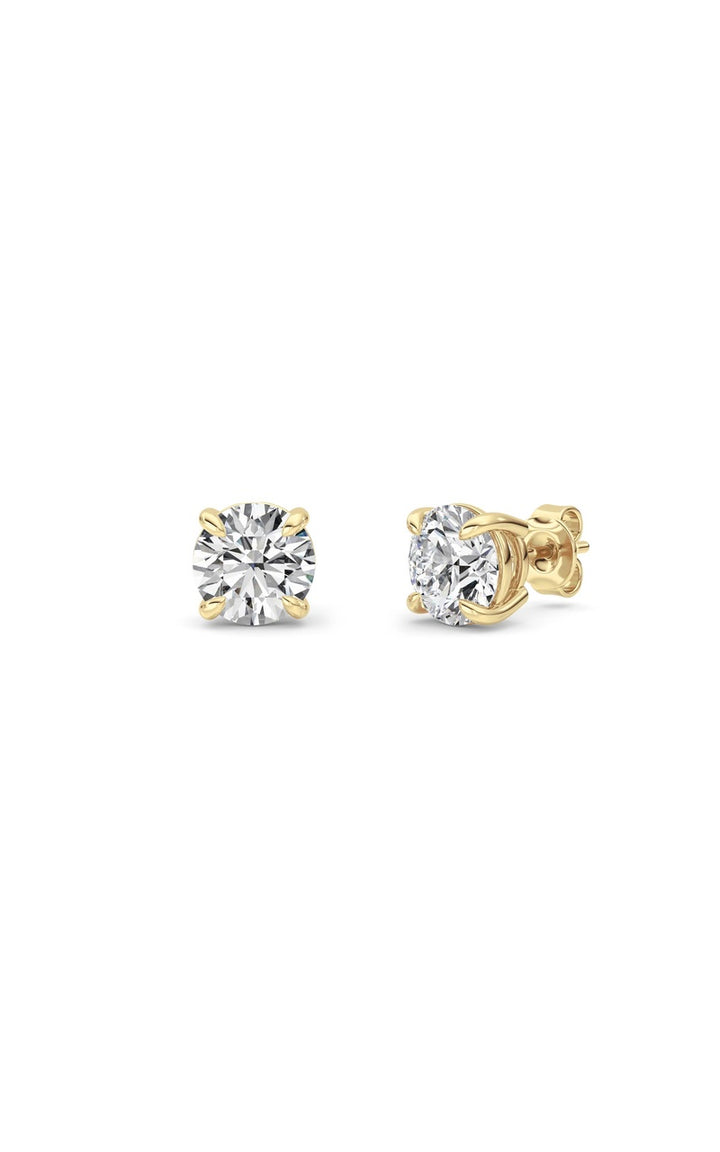 3Cttw Round Shaped Lab Grown Diamond (F/VS) Classic Basket Set Stud Earrings in 14K Gold