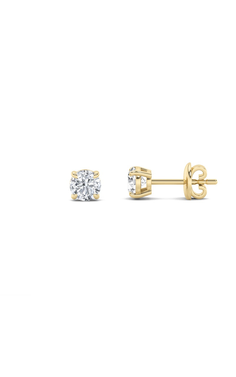 4Cttw Round Shaped Lab Grown Diamond (F/VS) Classic Basket Set Stud Earrings in 14K Gold