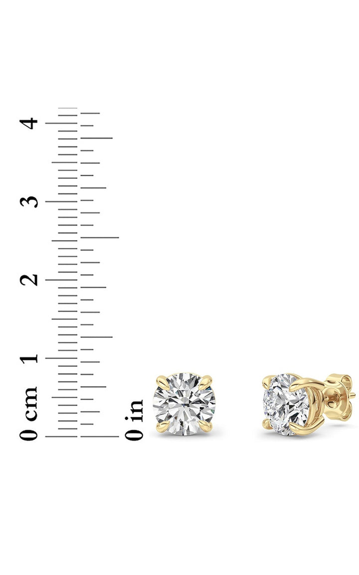 4Cttw Round Shaped Lab Grown Diamond (F/VS) Classic Basket Set Stud Earrings in 14K Gold