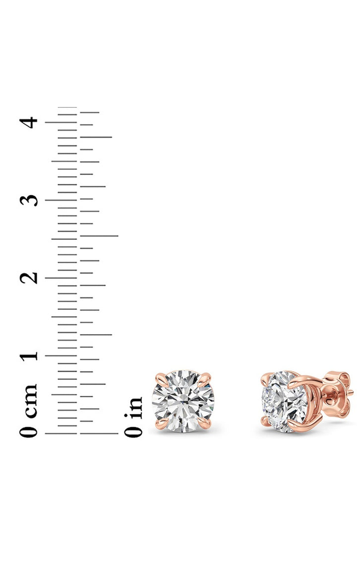 4Cttw Round Shaped Lab Grown Diamond (F/VS) Classic Basket Set Stud Earrings in 14K Gold