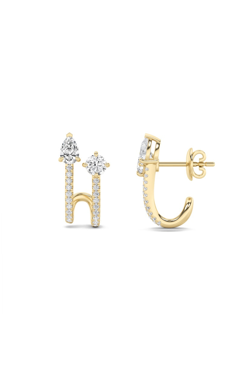2.5Cttw Round Shaped Lab Grown Diamond (F/VS) Toi et Moi Accented Earrings in 14K Gold