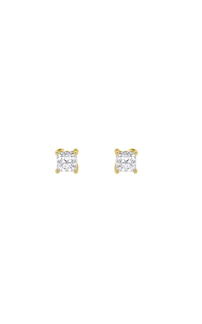 1.25Cttw Princess Shaped Lab Grown Diamond (F/VS) Hidden Halo Stud Earrings in 14K Gold
