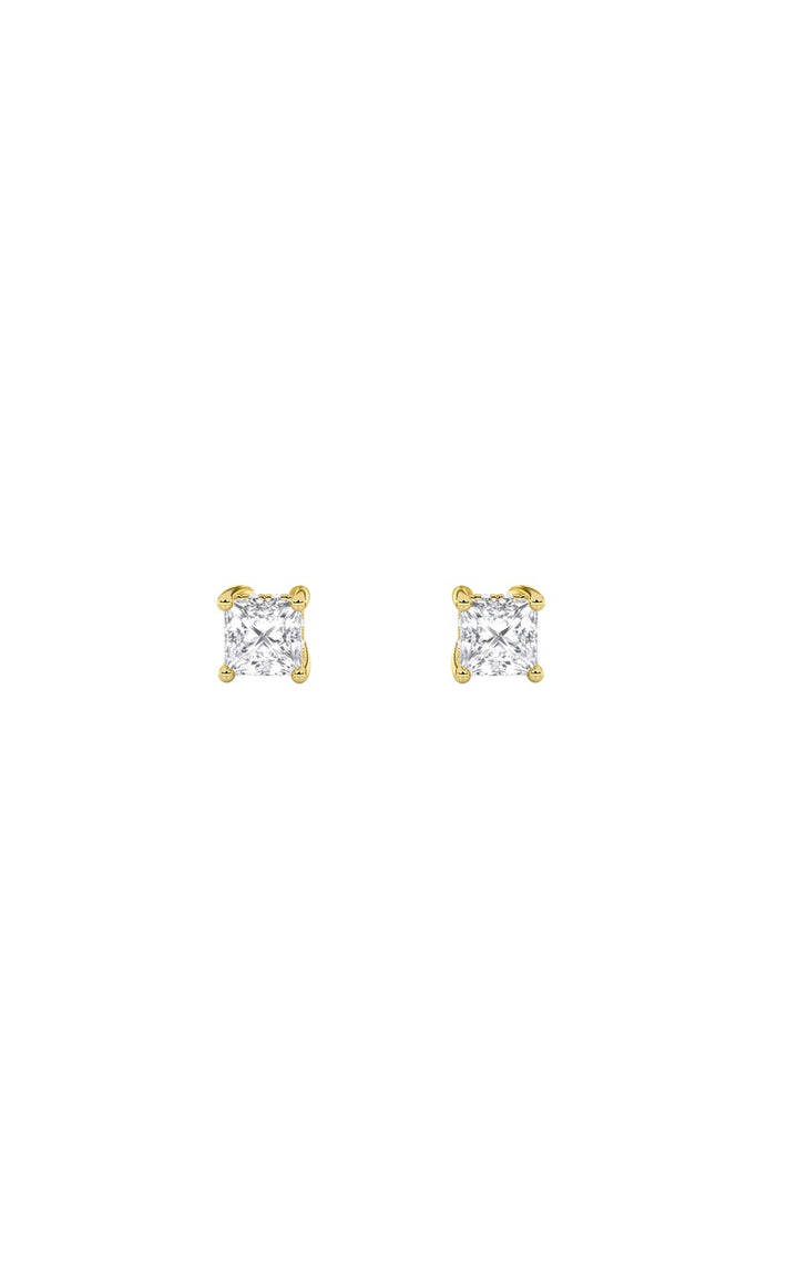 2Cttw Princess Shaped Lab Grown Diamond (F/VS) Hidden Halo Stud Earrings in 14K Gold