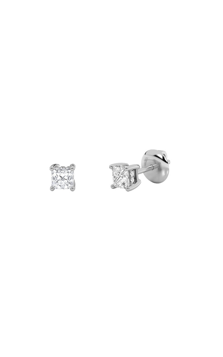 3Cttw Princess Shaped Lab Grown Diamond (F/VS) Hidden Halo Stud Earrings in 14K Gold