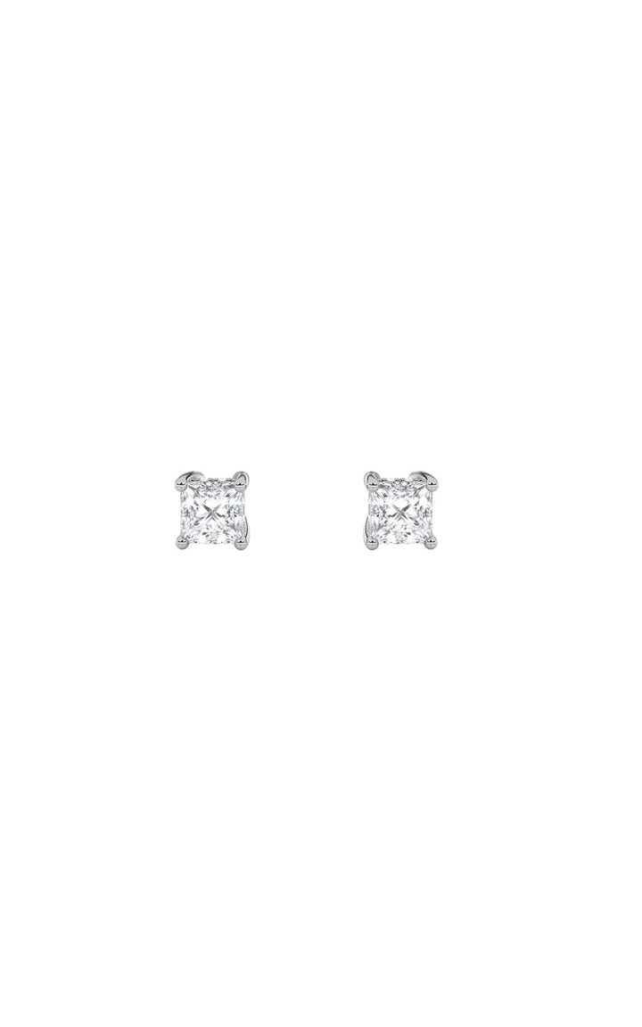 3Cttw Princess Shaped Lab Grown Diamond (F/VS) Hidden Halo Stud Earrings in 14K Gold