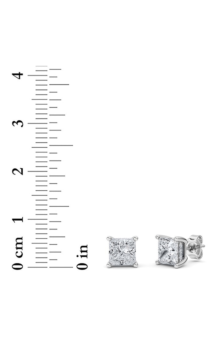 3Cttw Princess Shaped Lab Grown Diamond (F/VS) Hidden Halo Stud Earrings in 14K Gold