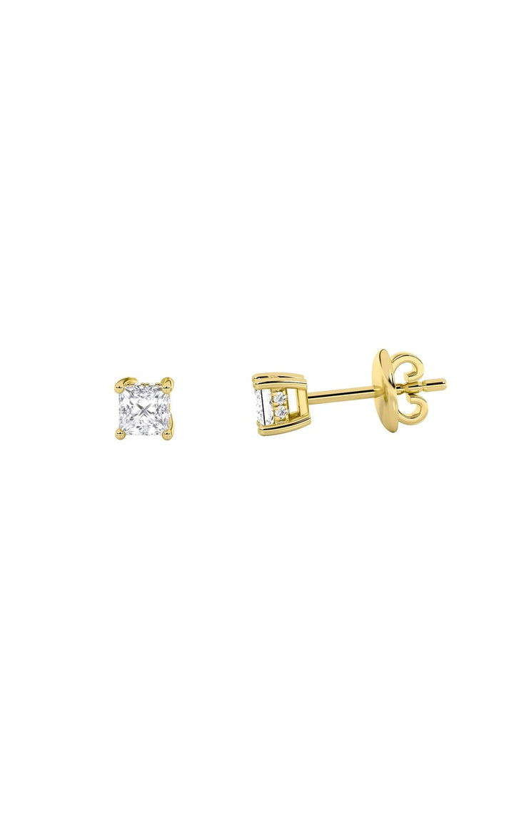 3Cttw Princess Shaped Lab Grown Diamond (F/VS) Hidden Halo Stud Earrings in 14K Gold