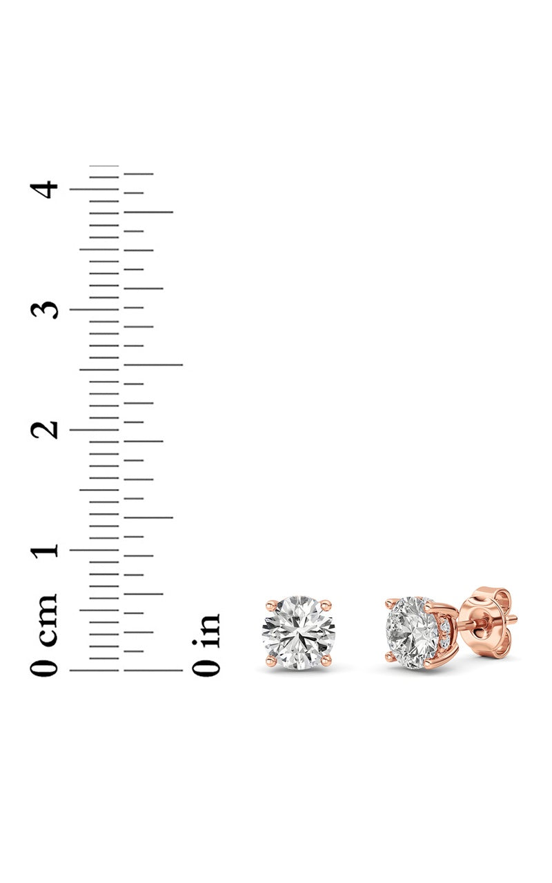 2Cttw Round Shaped Lab Grown Diamond (F/VS) Hidden Halo Stud Earrings in 14K Gold