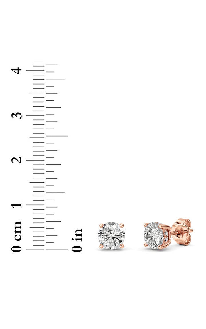 2Cttw Round Shaped Lab Grown Diamond (F/VS) Hidden Halo Stud Earrings in 14K Gold