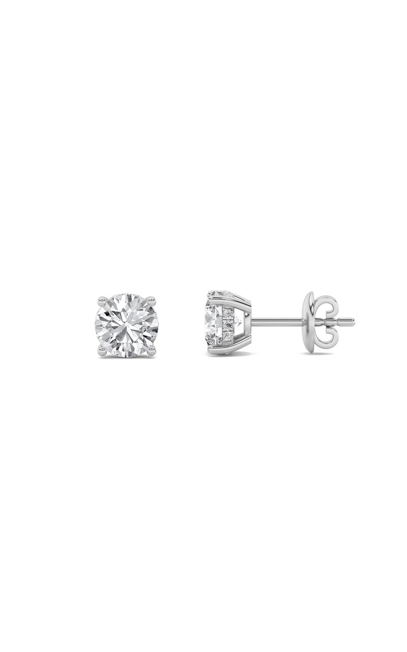 3Cttw Round Shaped Lab Grown Diamond (F/VS) Hidden Halo Stud Earrings in 14K Gold