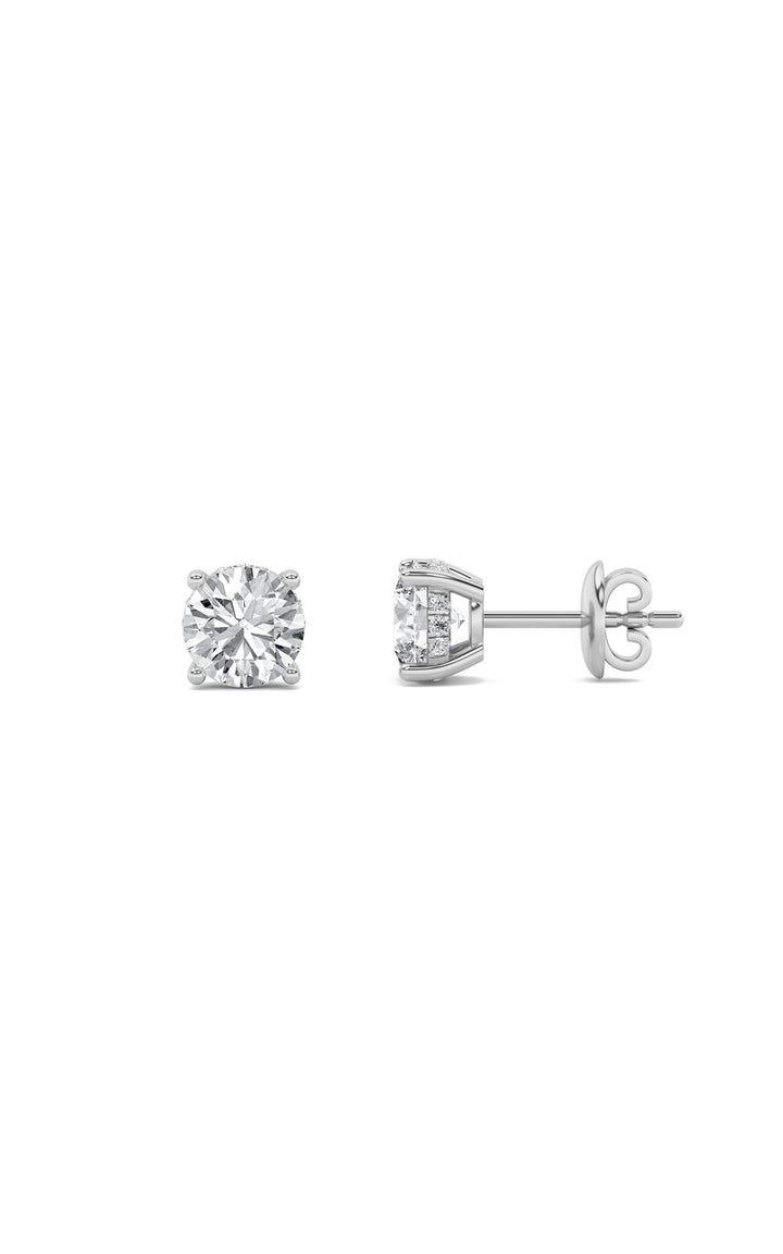 3Cttw Round Shaped Lab Grown Diamond (F/VS) Hidden Halo Stud Earrings in 14K Gold