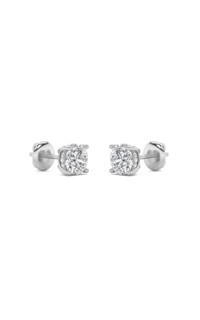 3Cttw Round Shaped Lab Grown Diamond (F/VS) Hidden Halo Stud Earrings in 14K Gold