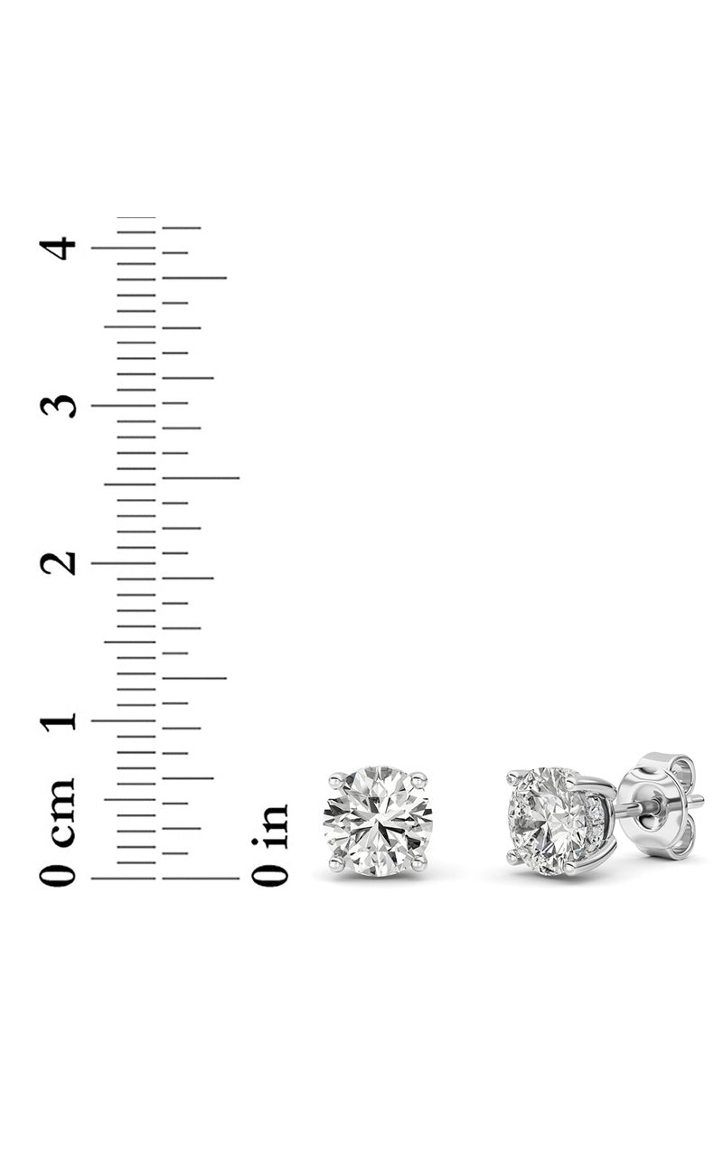 3Cttw Round Shaped Lab Grown Diamond (F/VS) Hidden Halo Stud Earrings in 14K Gold