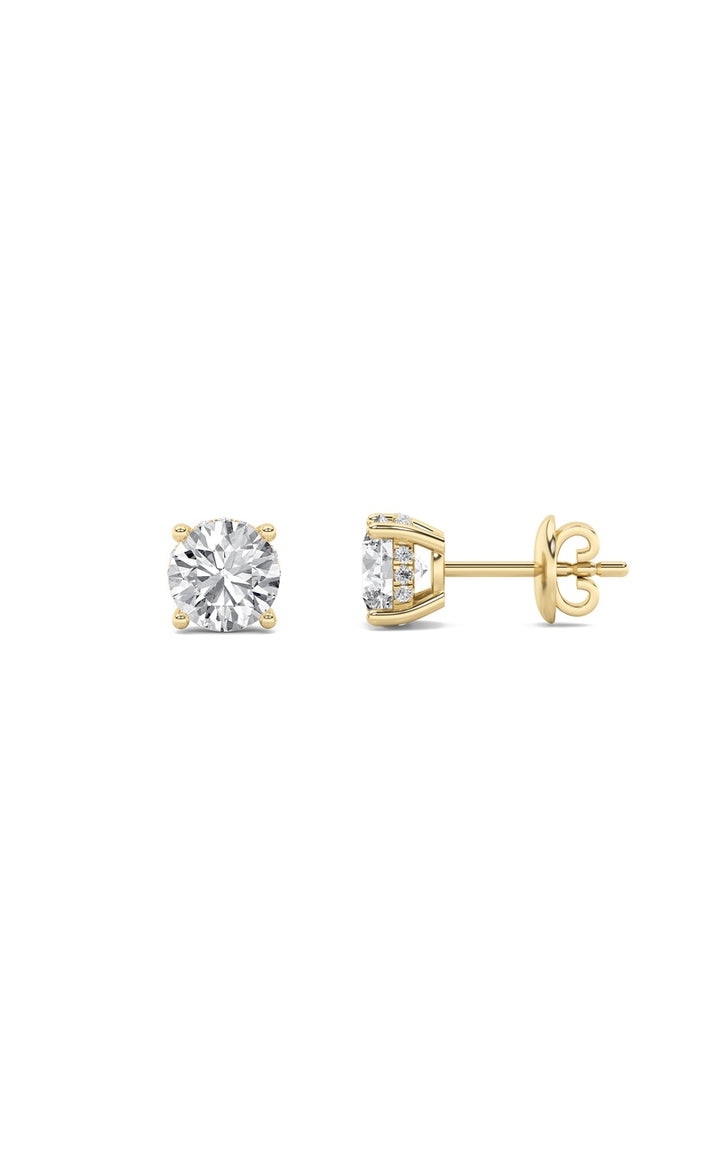 3Cttw Round Shaped Lab Grown Diamond (F/VS) Hidden Halo Stud Earrings in 14K Gold