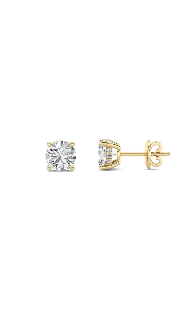 3Cttw Round Shaped Lab Grown Diamond (F/VS) Hidden Halo Stud Earrings in 14K Gold