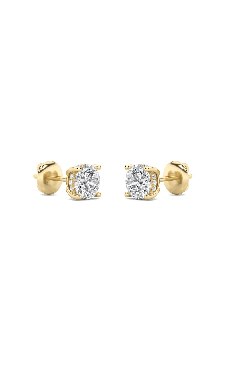 3Cttw Round Shaped Lab Grown Diamond (F/VS) Hidden Halo Stud Earrings in 14K Gold