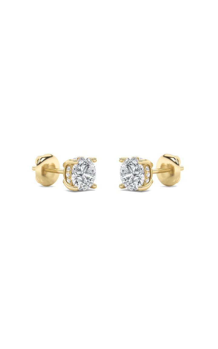 3Cttw Round Shaped Lab Grown Diamond (F/VS) Hidden Halo Stud Earrings in 14K Gold