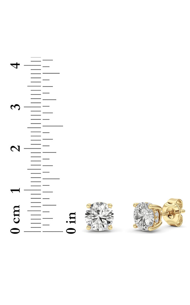 3Cttw Round Shaped Lab Grown Diamond (F/VS) Hidden Halo Stud Earrings in 14K Gold