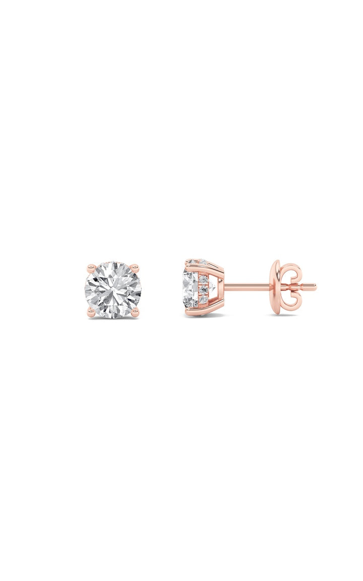 3Cttw Round Shaped Lab Grown Diamond (F/VS) Hidden Halo Stud Earrings in 14K Gold