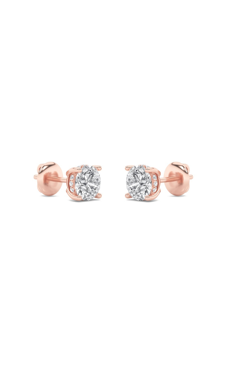 3Cttw Round Shaped Lab Grown Diamond (F/VS) Hidden Halo Stud Earrings in 14K Gold