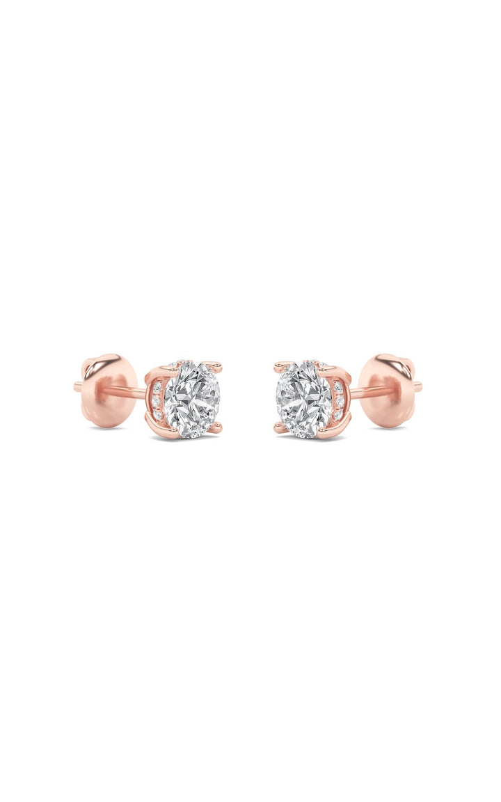3Cttw Round Shaped Lab Grown Diamond (F/VS) Hidden Halo Stud Earrings in 14K Gold