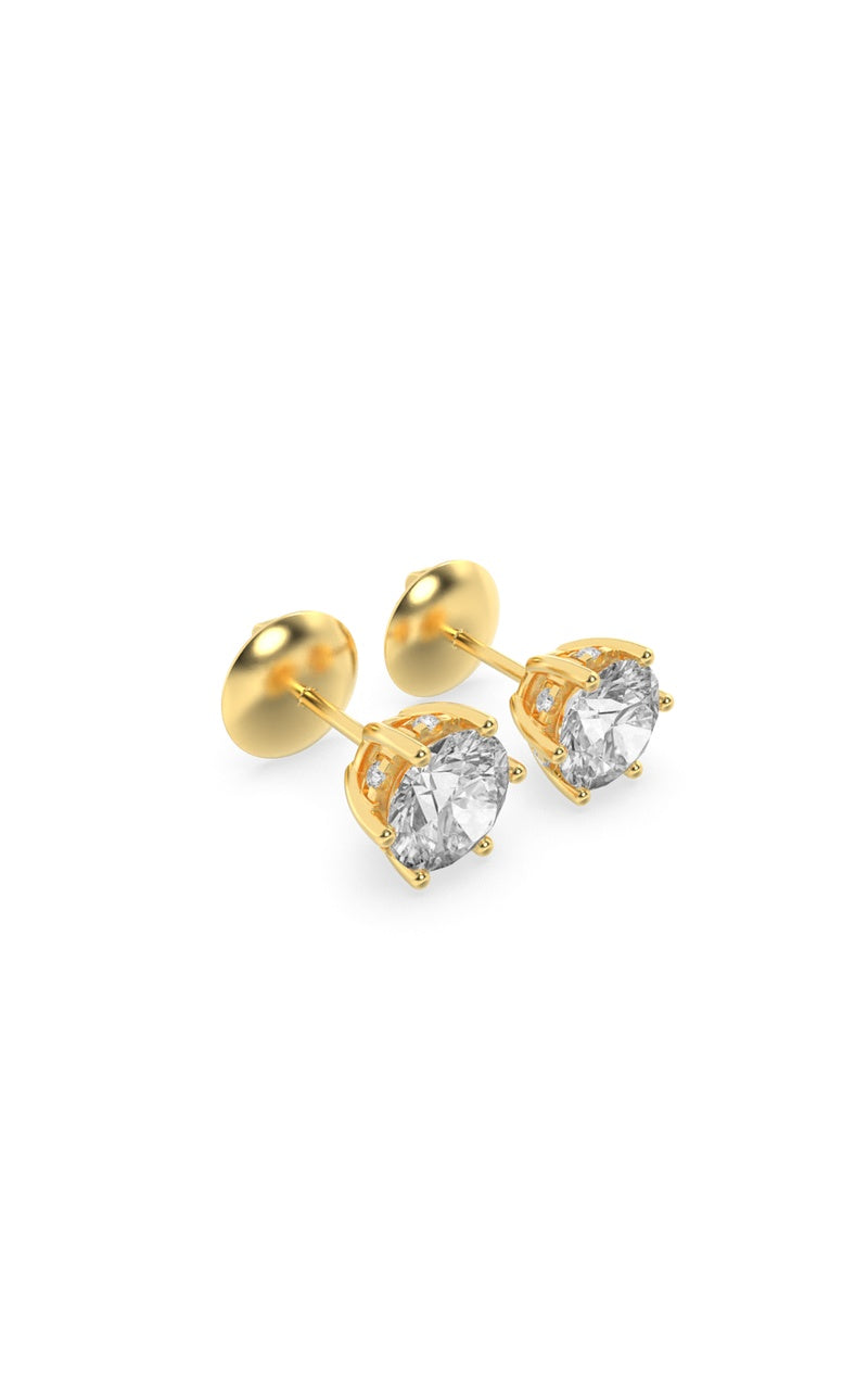 3Cttw Round Shaped Lab Grown Diamond (F/VS) Hidden Halo Stud Earrings in 14K Gold
