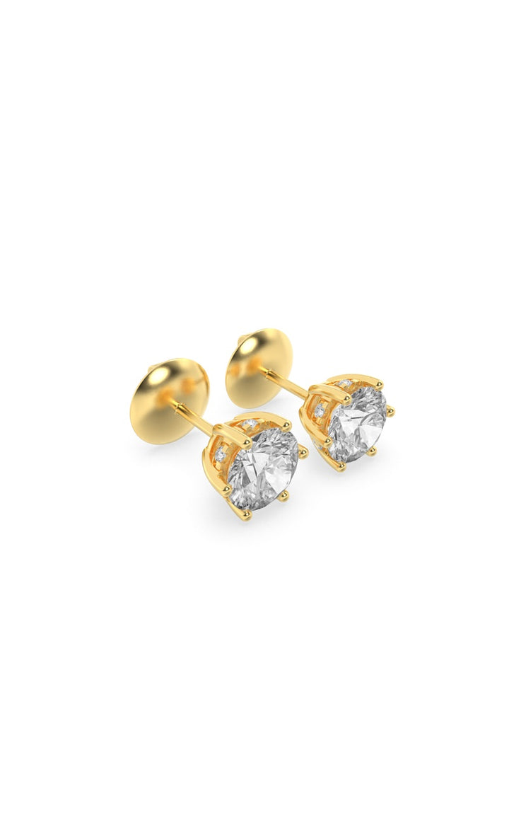 3Cttw Round Shaped Lab Grown Diamond (F/VS) Hidden Halo Stud Earrings in 14K Gold