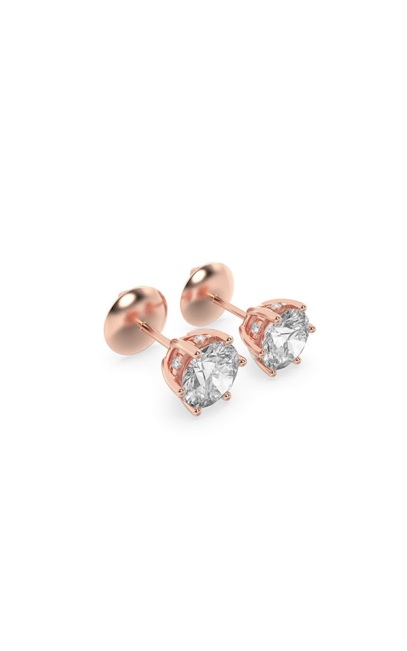 3Cttw Round Shaped Lab Grown Diamond (F/VS) Hidden Halo Stud Earrings in 14K Gold