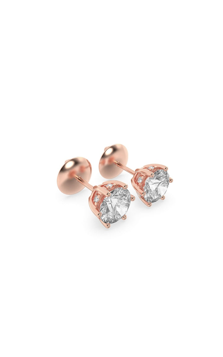 3Cttw Round Shaped Lab Grown Diamond (F/VS) Hidden Halo Stud Earrings in 14K Gold