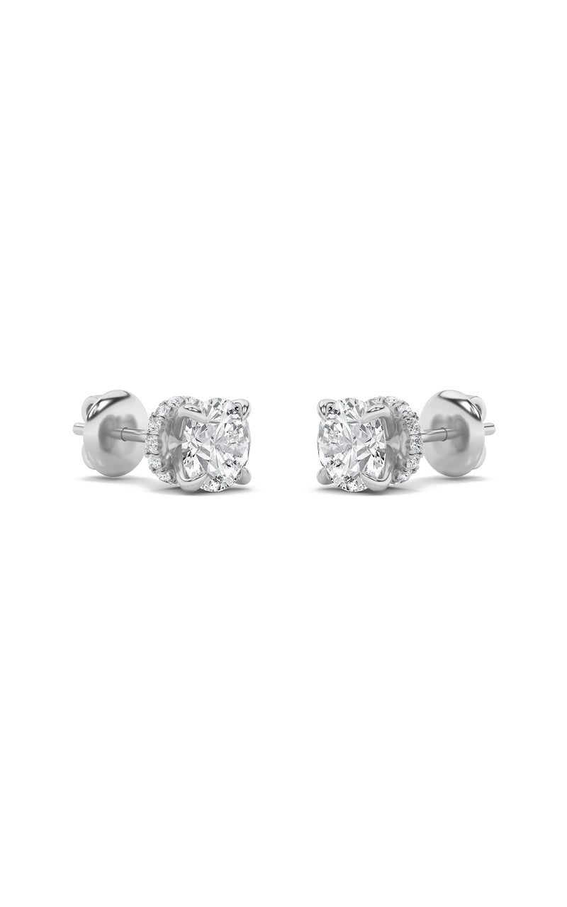 1CTW Round Shaped Lab Grown Diamond (F/VS) Hidden Halo Stud Earrings in 14K Gold