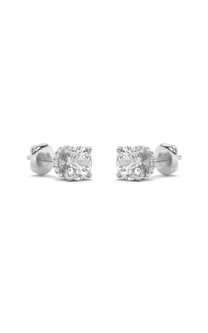 1CTW Round Shaped Lab Grown Diamond (F/VS) Hidden Halo Stud Earrings in 14K Gold