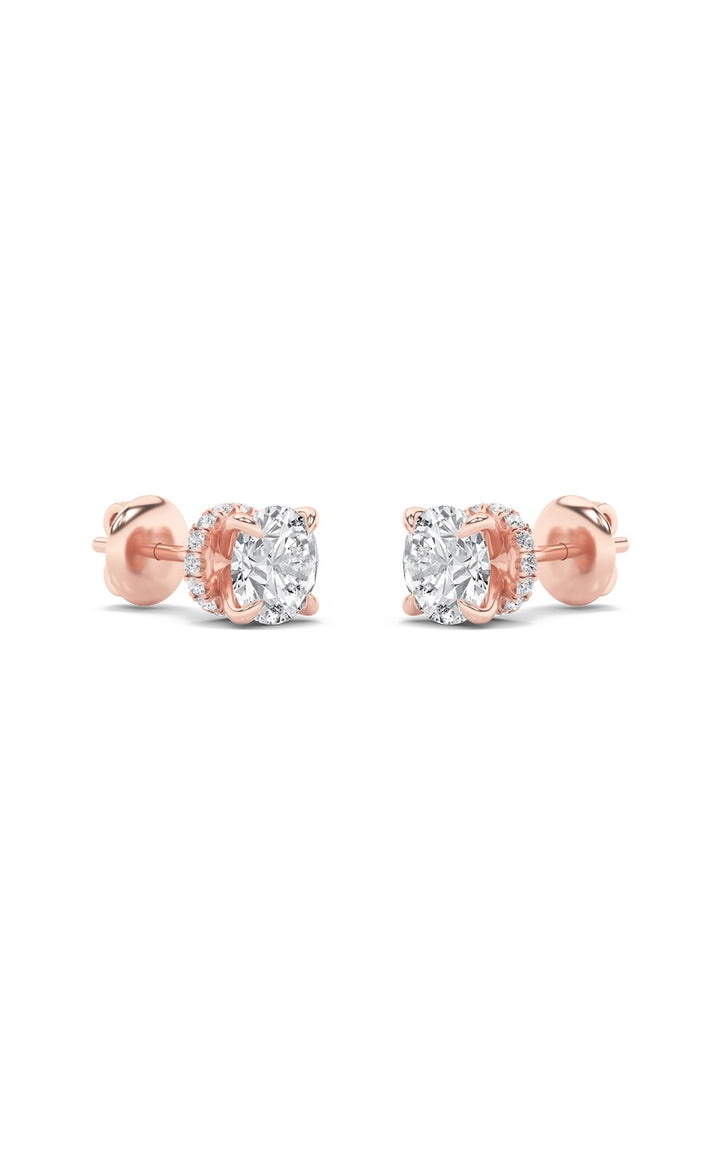 2Cttw Round Shaped Lab Grown Diamond (F/VS) Hidden Halo Stud Earrings in 14K Gold