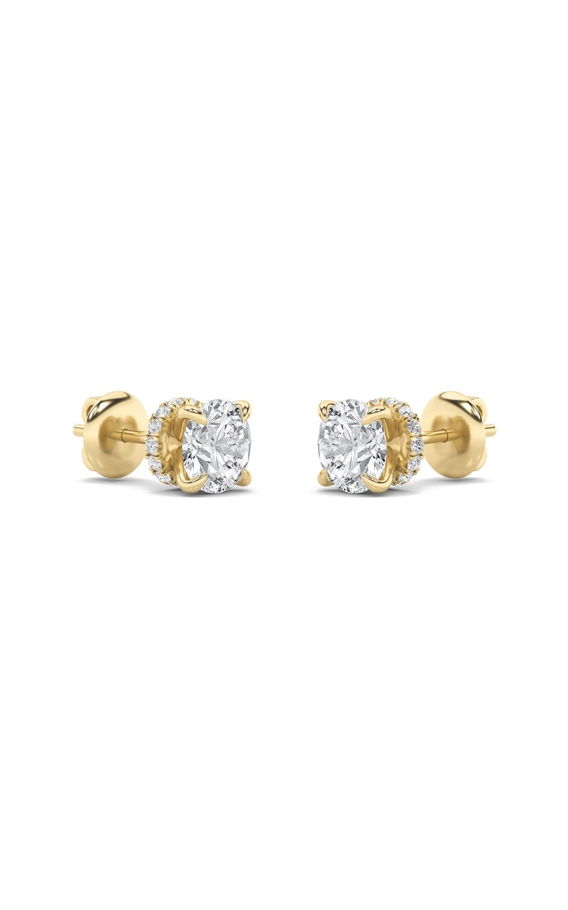 3Cttw Round Shaped Lab Grown Diamond (F/VS) Hidden Halo Stud Earrings in 14K Gold