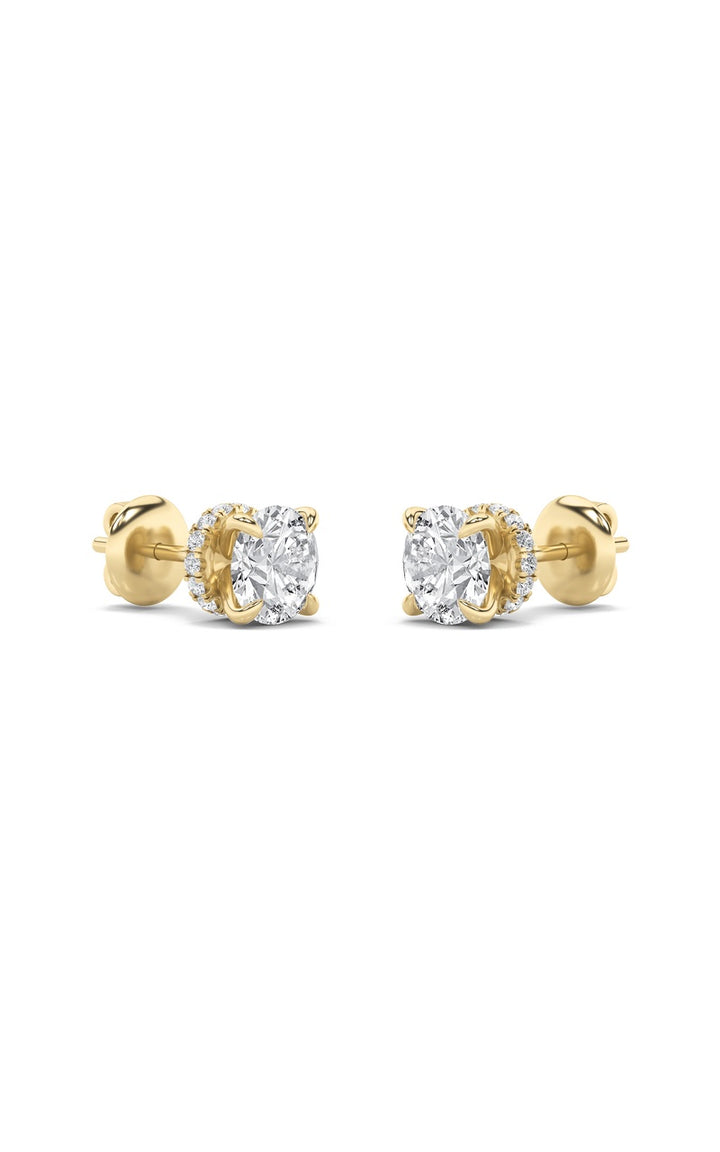 3Cttw Round Shaped Lab Grown Diamond (F/VS) Hidden Halo Stud Earrings in 14K Gold