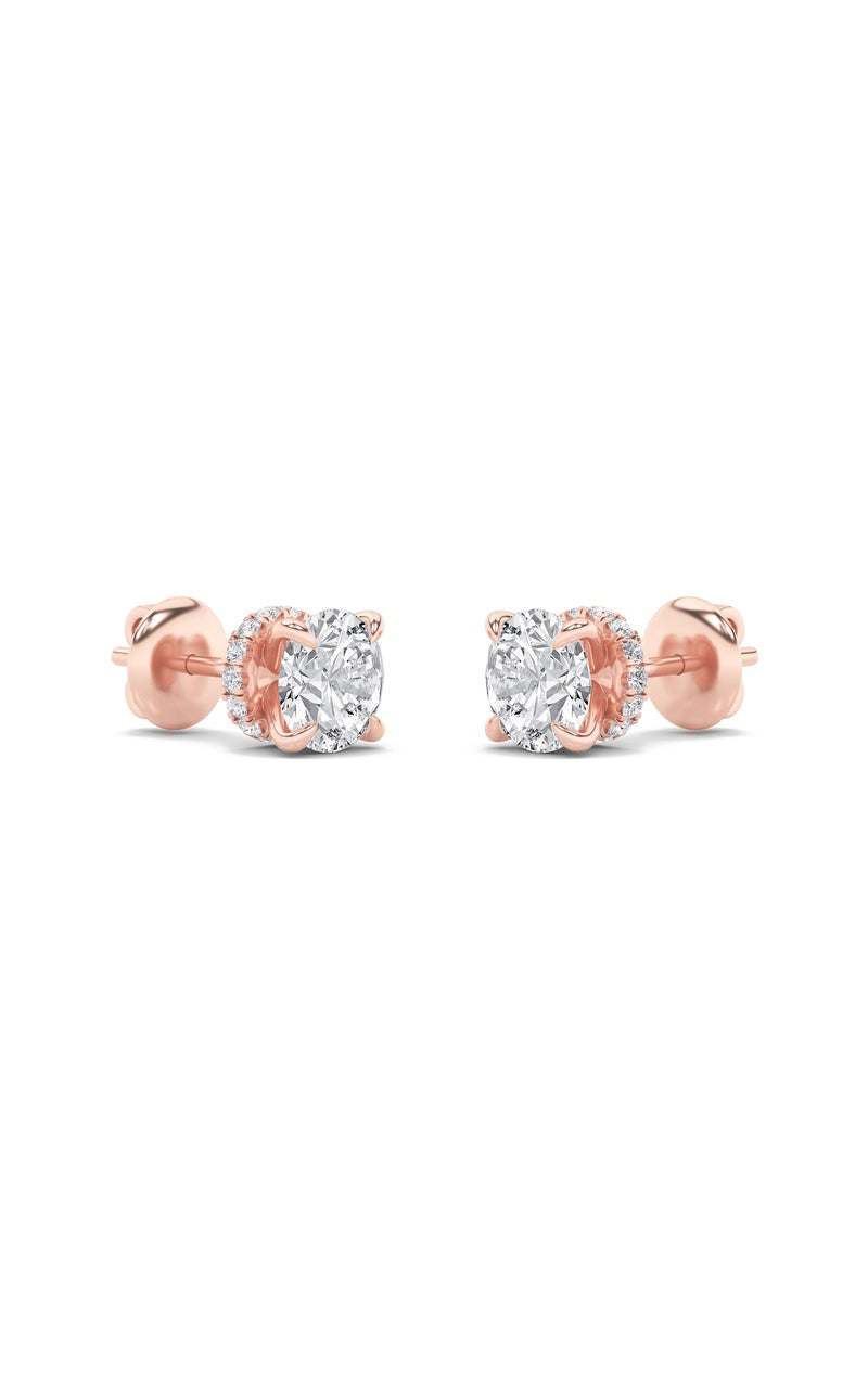 3Cttw Round Shaped Lab Grown Diamond (F/VS) Hidden Halo Stud Earrings in 14K Gold