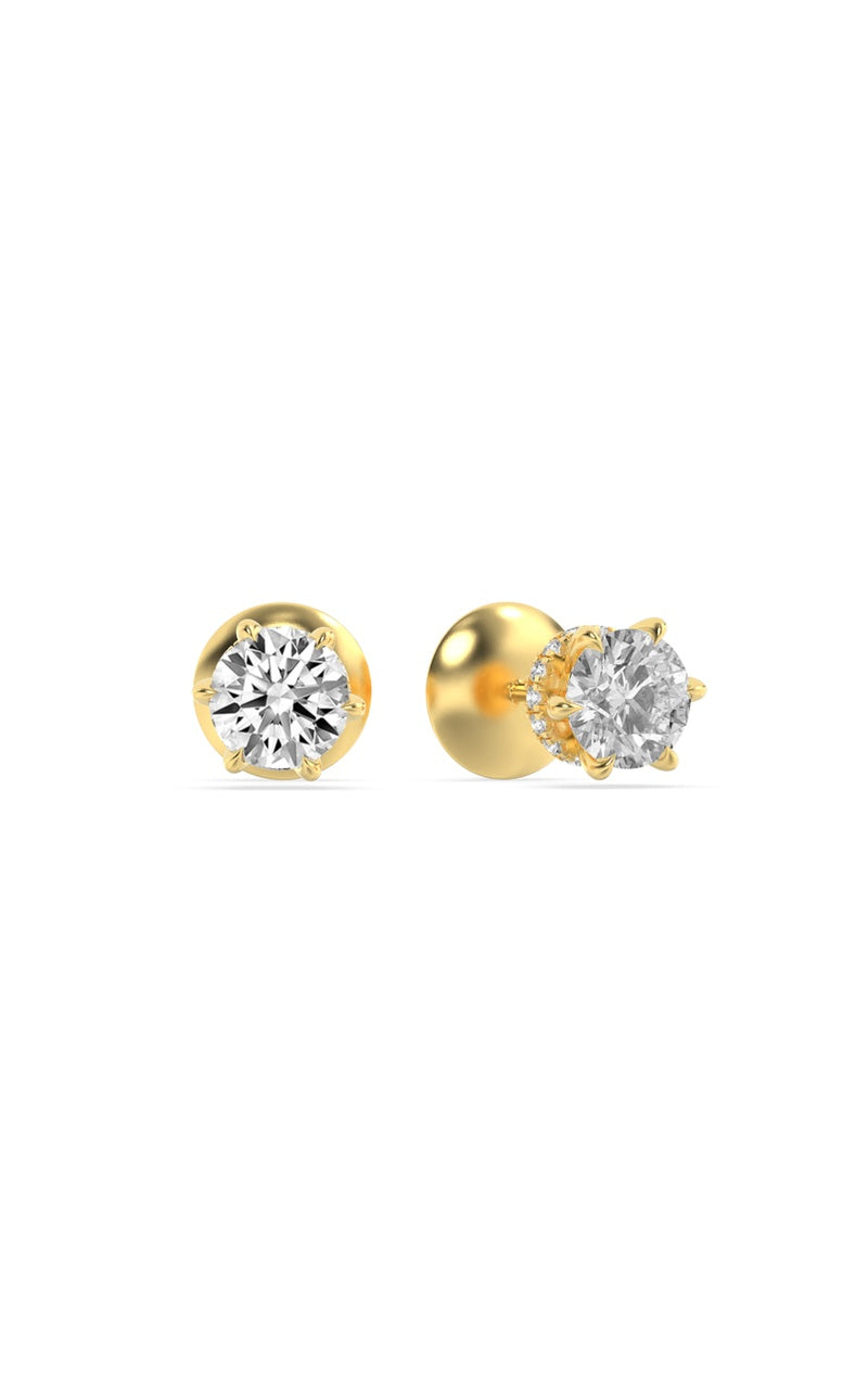 3Cttw Round Shaped Lab Grown Diamond (F/VS) Hidden Halo Stud Earrings in 14K Gold