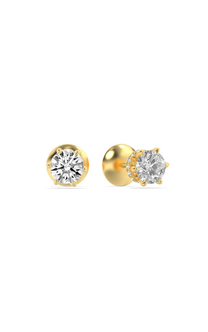 3Cttw Round Shaped Lab Grown Diamond (F/VS) Hidden Halo Stud Earrings in 14K Gold