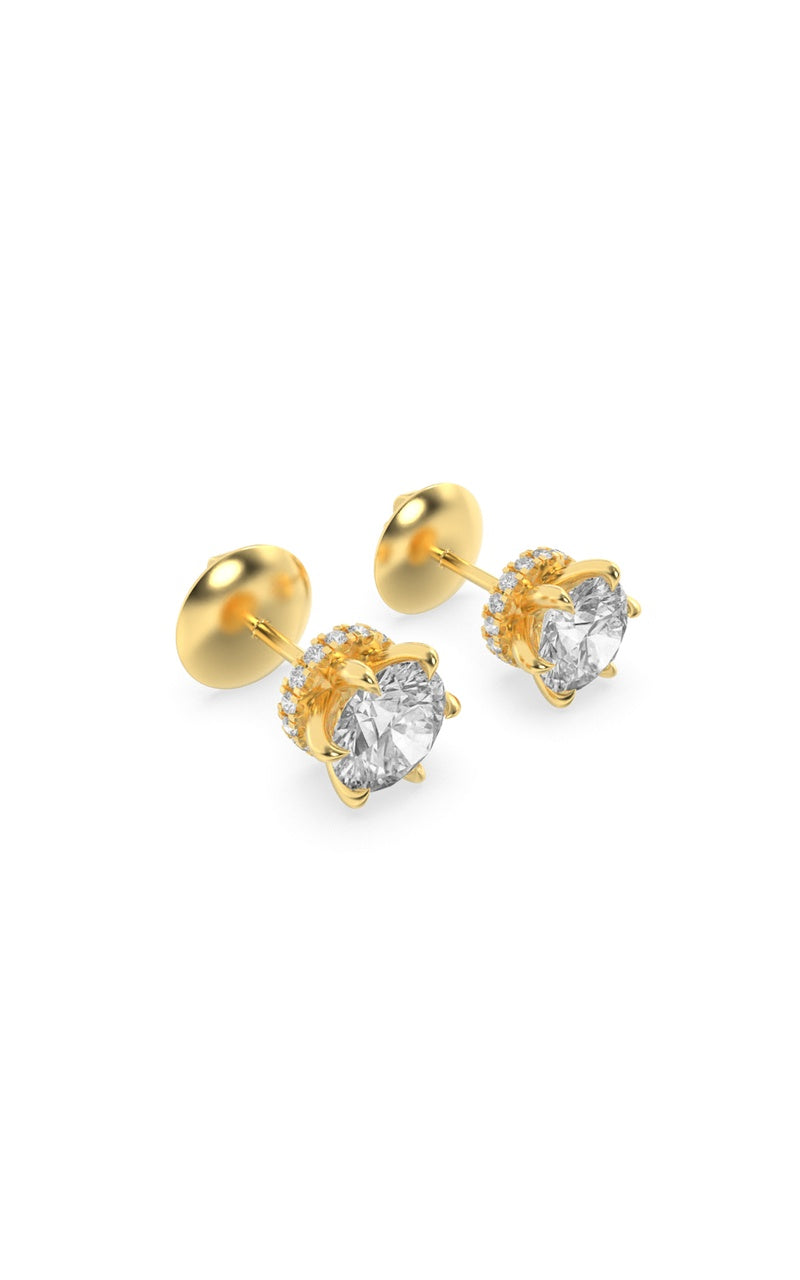 3Cttw Round Shaped Lab Grown Diamond (F/VS) Hidden Halo Stud Earrings in 14K Gold