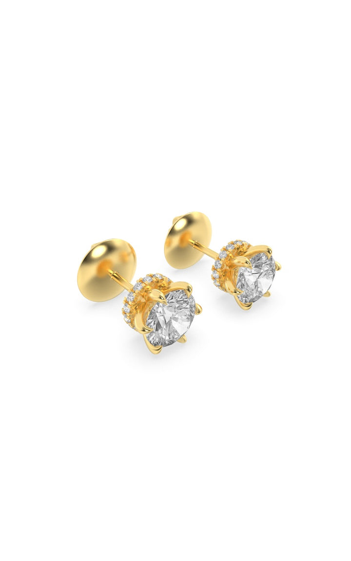 3Cttw Round Shaped Lab Grown Diamond (F/VS) Hidden Halo Stud Earrings in 14K Gold